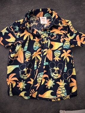 Disney Navy Tropical Mickey Button-Up Shirt - Yellow & Teal Print